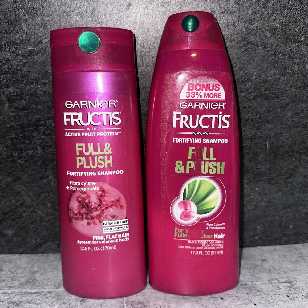 2 Lot Garnier Fructis Full & Plush Fortifying Shampoo Thicker Hair 12.5 / 17.3oz